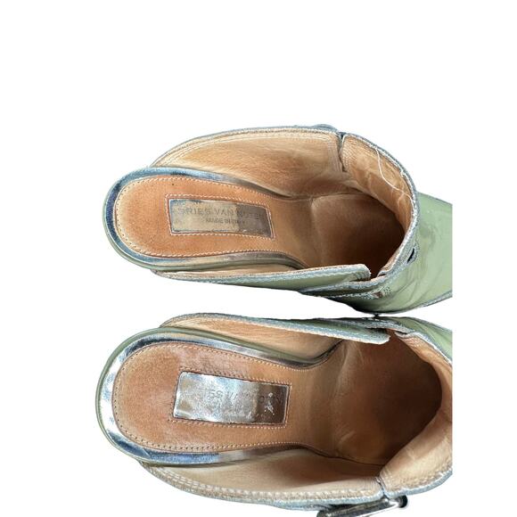 Dries Van Noten Green Buckle Patent Leather Forest‎ Slip On Mules Size 7 1/2 - Picture 6 of 12